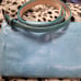 Ann Taylor Marine Blue Embossed Leather Fold Over Clutch Excellent Condition New