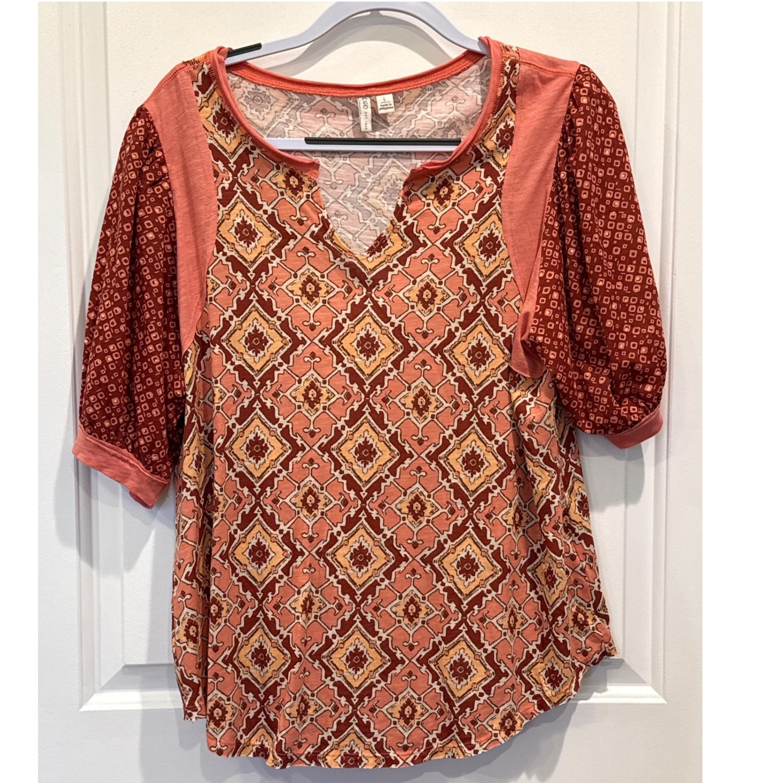 Cato Printed Blouse Bohemian Top Casual Comfy Women's Size Large Half Sleeve
