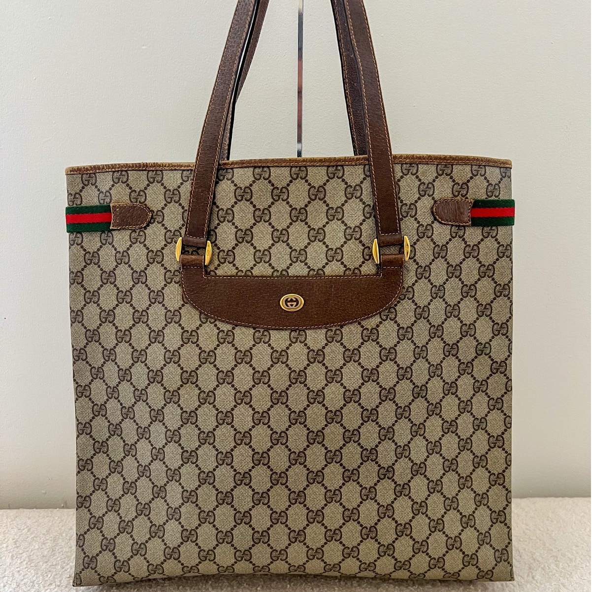 GUCCI Ophidia Coated Canvas and Leather Large Tote Bag