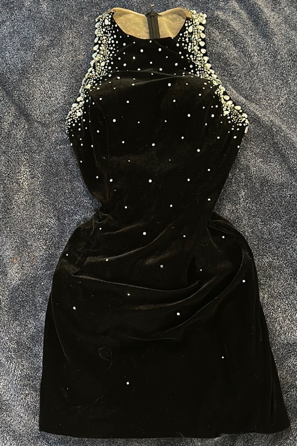 Black Rhinestone Studded Prom Dress by Blush