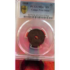 1888 2 Centimes Belgian Congo Africa PCGS MS 63 BN