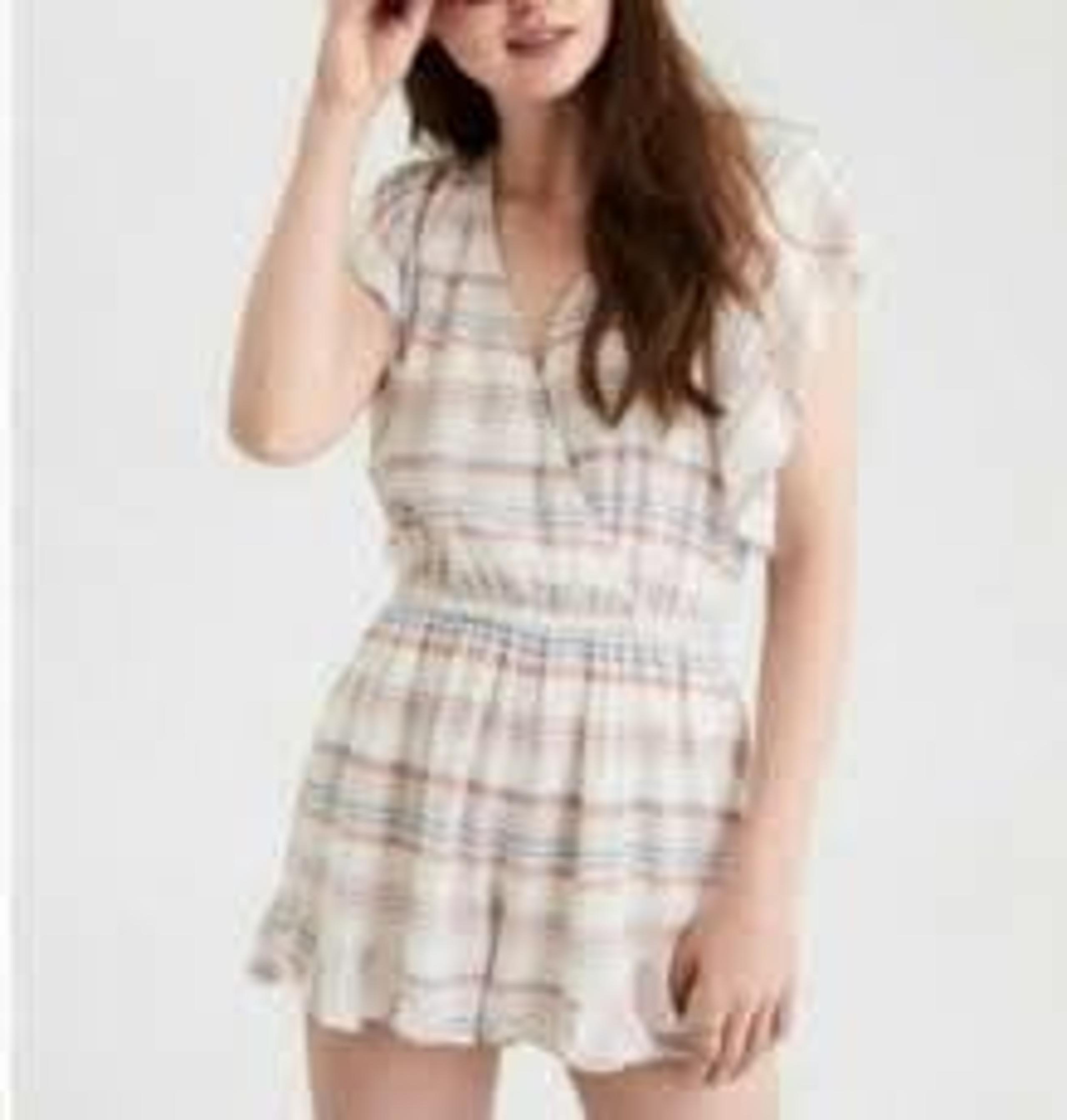 American Eagle Outfitters Striped Romper Women’s Size M Flutter Sleeve Tie Back
