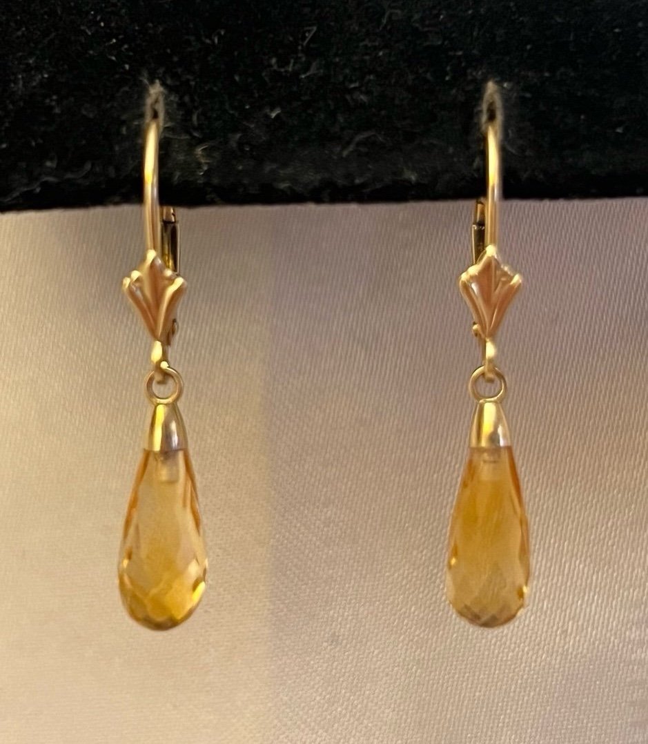 14K Yellow Gold and Yellow Gemstone Briolette Earrings