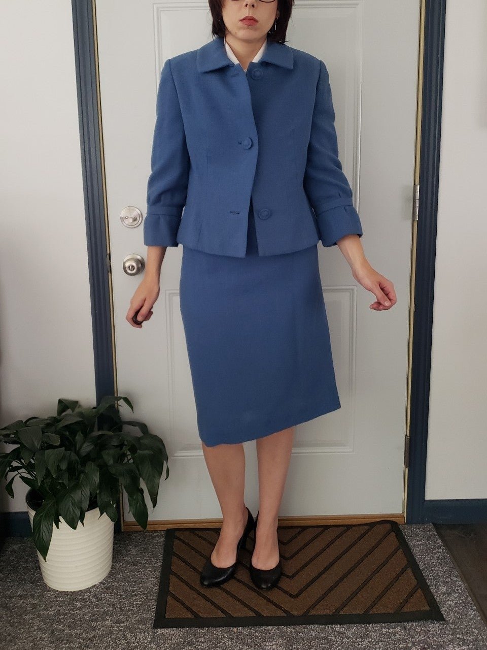 50s Hand Made Vogue Pattern Blue Skirt Suit