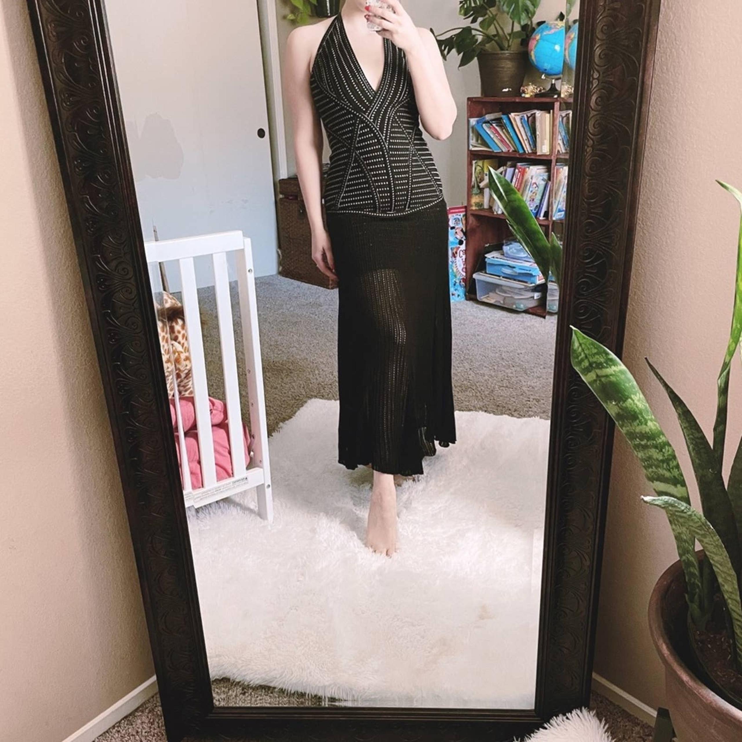 Rare Herve Leger Black Metallic Bandage Halter Neck Maxi Dress