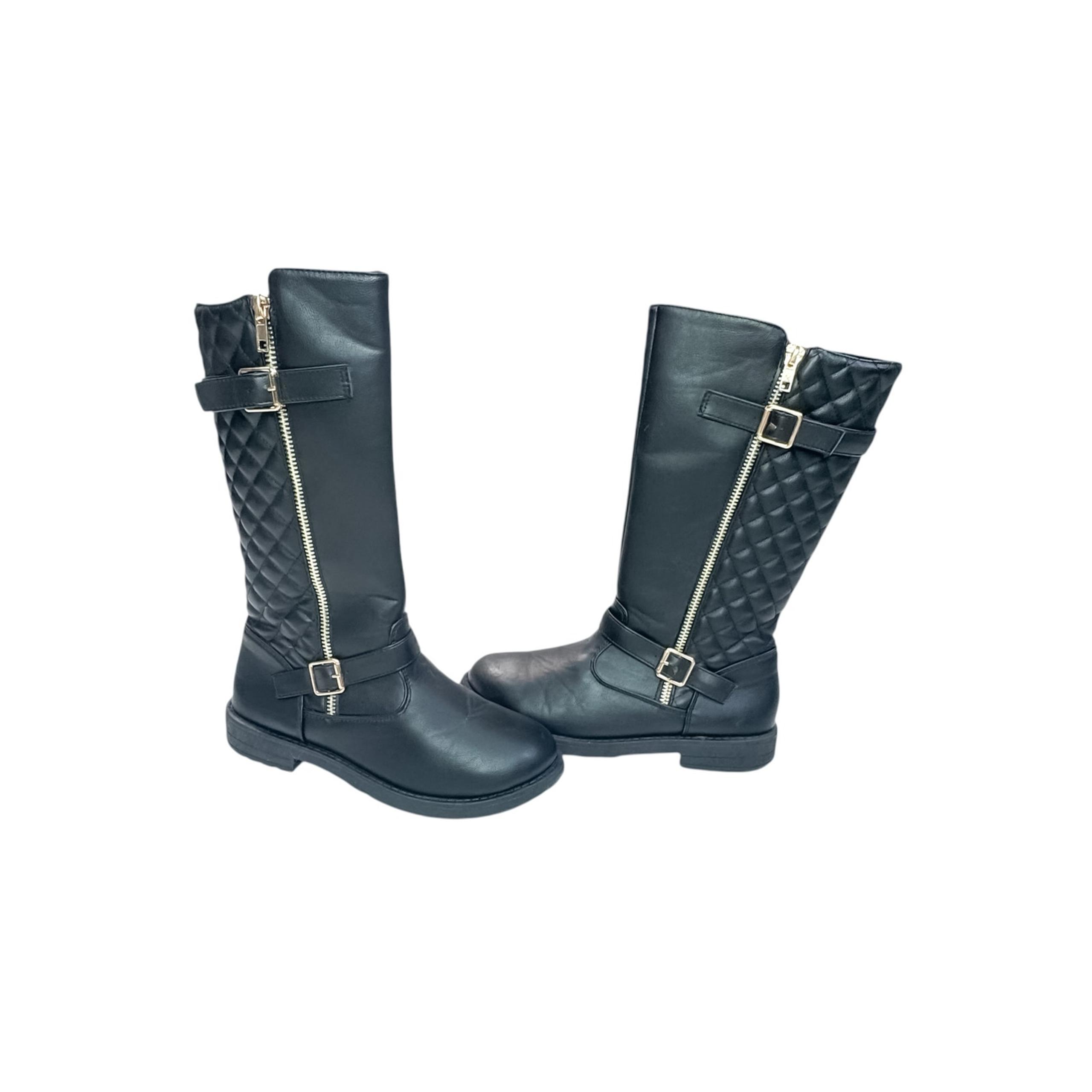 Fab Kids Black Quilted Knee-High Boots - Girls Size 4