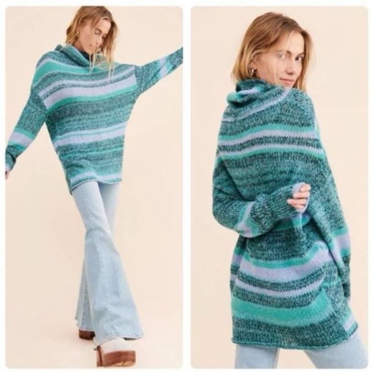 Free People Candy Stripe Tunic Knit Sweater in Waterfalls Combo Size Small