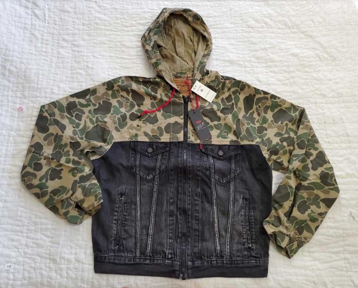 New M Levi's x Justin Timberlake camo hooded trucker jacket Fresh Leaves
