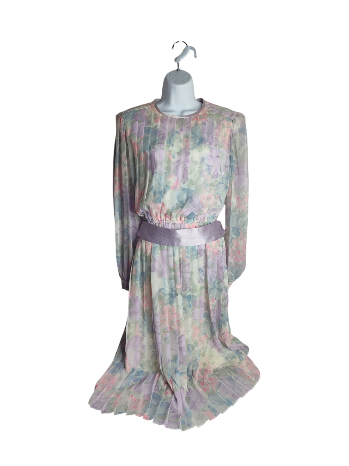Vintage Leslie Michaels Pastel Floral 1980s does 30s dress sheer size S-M