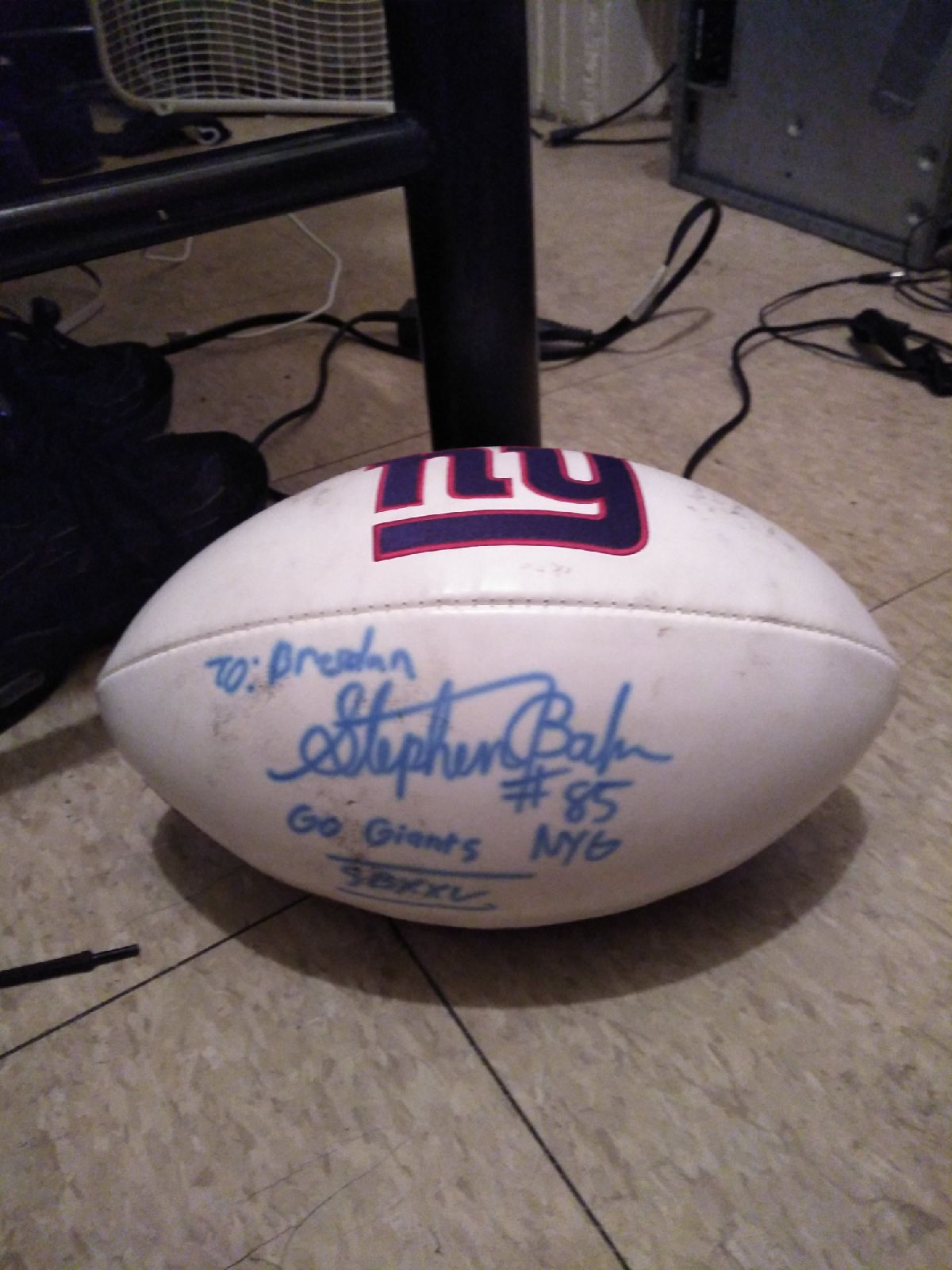 Football autographed Stephen Baker giant
