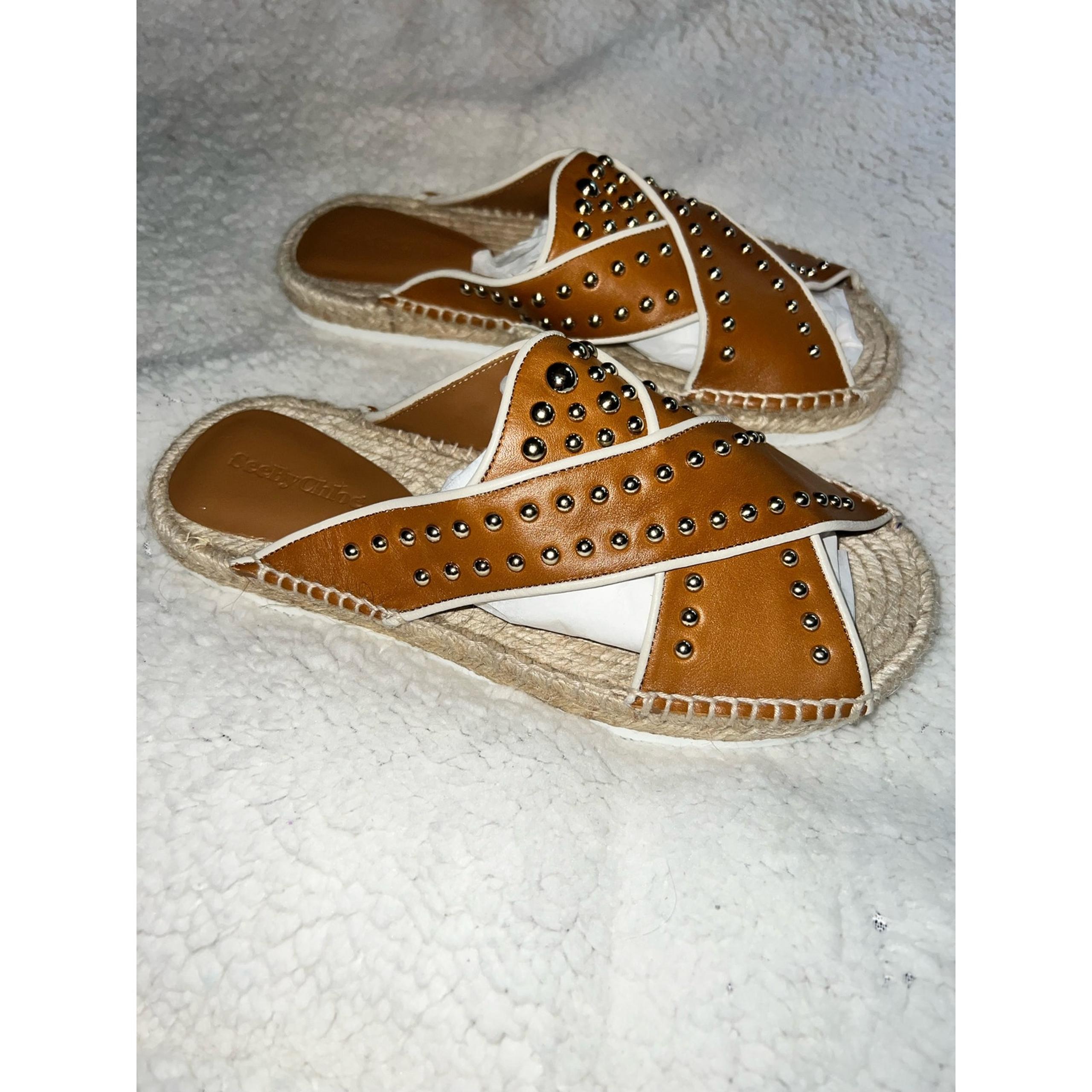 See By Chloe “ PIA” Camel color calfskin leather Espadrilles Sandals- sz38/8- Q3