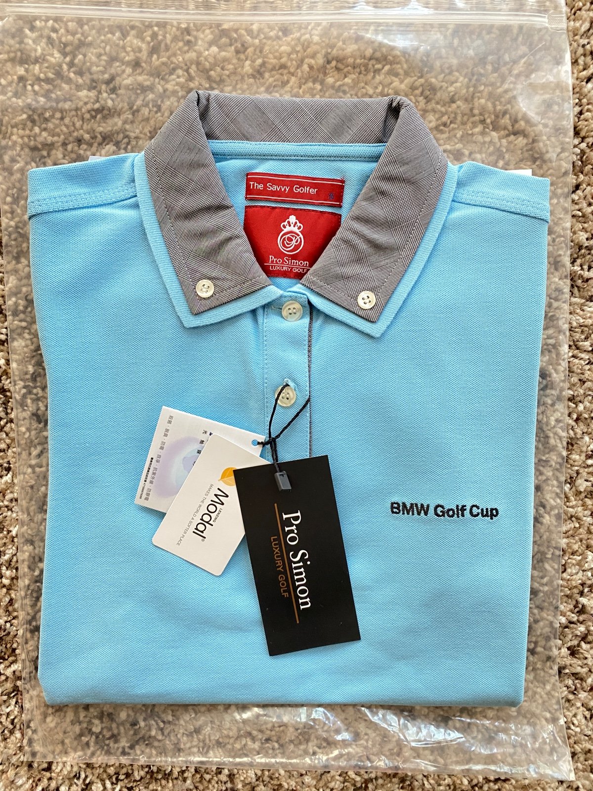 Pro Simon Luxury Golf Modal Cotton blend Womens Polo shirt.Size S.blue and gray.