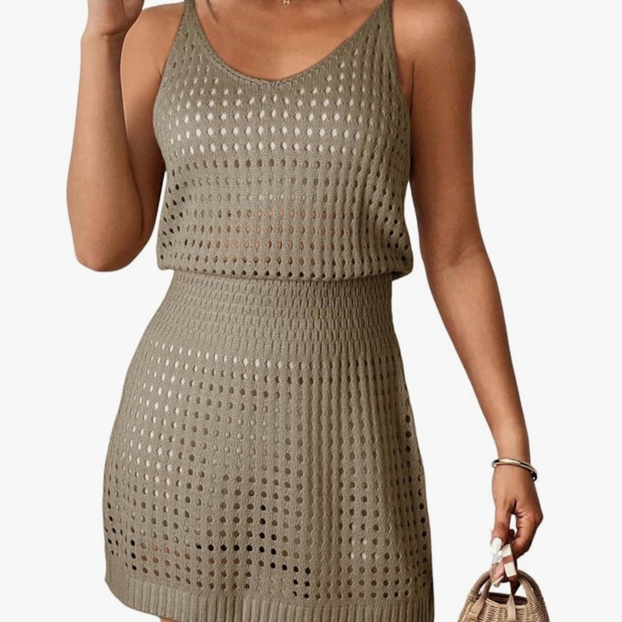 Crochet Hollow Out Knit Swim Cover Up Dress