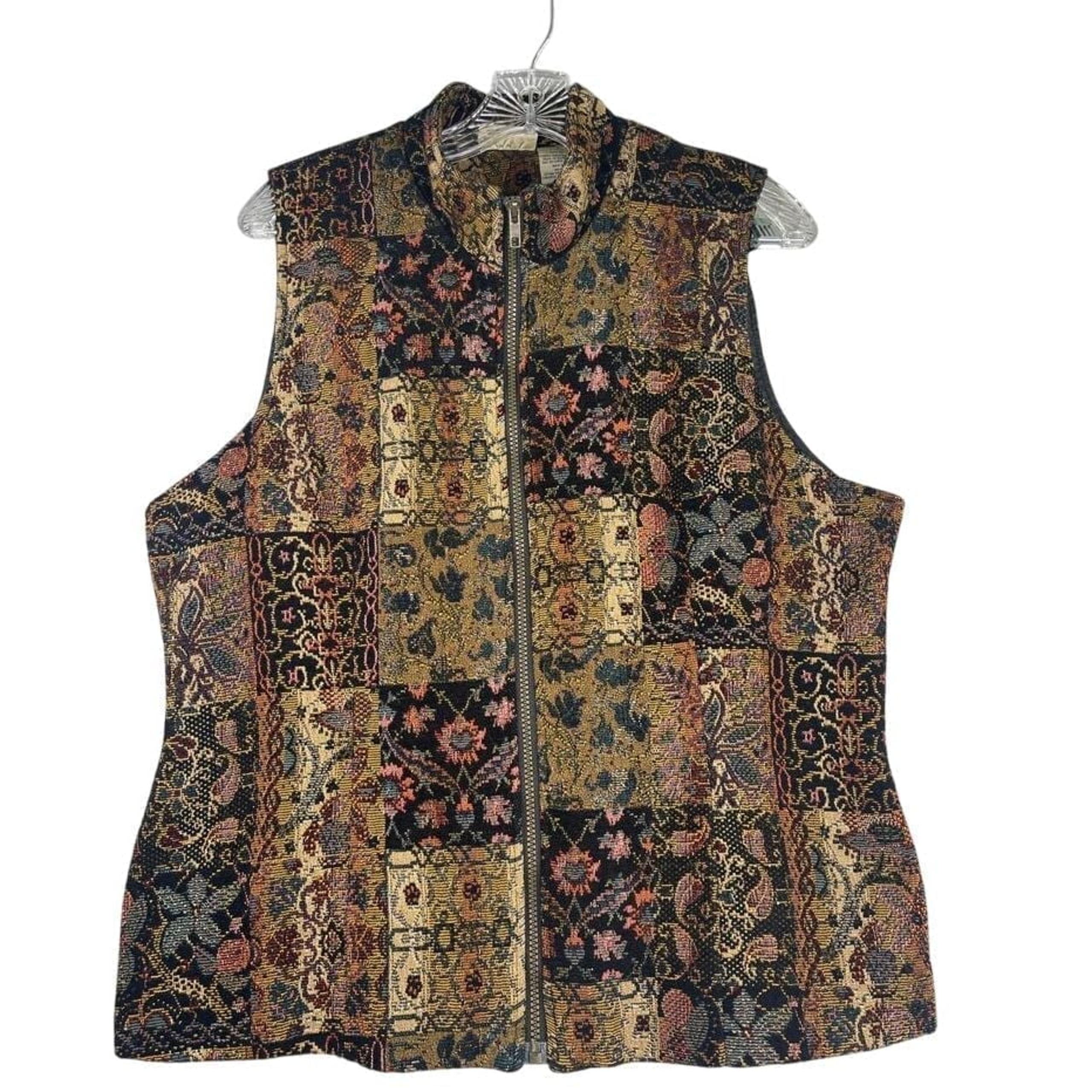White Stag vintage brocade tapestry vest, neutral browns, size XL, zip close