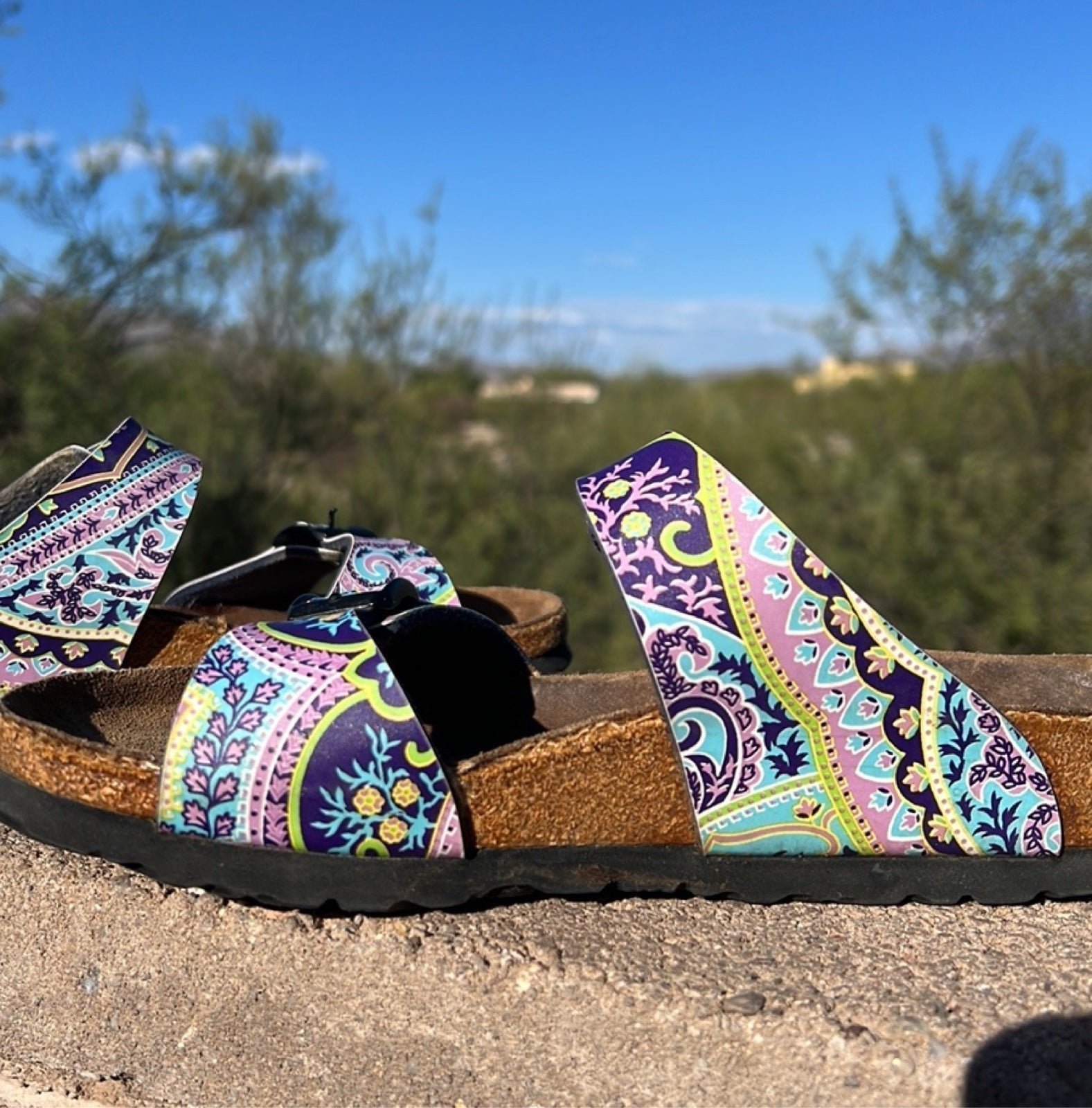 Birkenstock Purple Paisley Floral Papillio Side Sandals 38