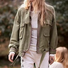 Free People Flight Line Women's Size S Olive Green Embroidered Bomber Jacket