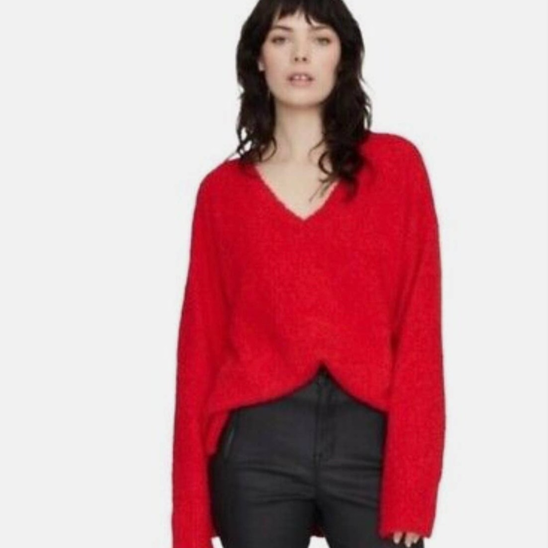 Sanctuary Punk Fuzzy V-Neck Pullover Sweater Red Women's Size Small NWT