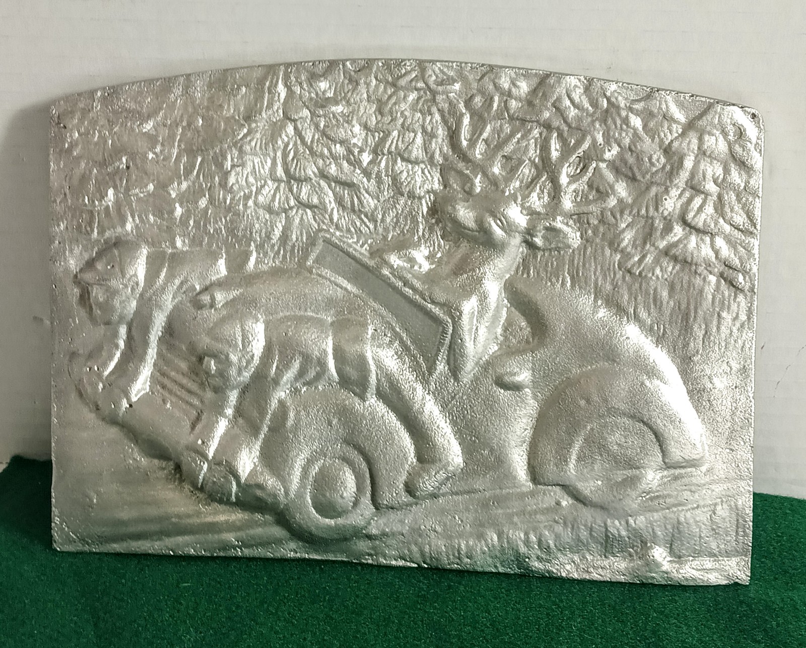 Metal Wall Art Relief Sculpture of Humorous Deer Driving Hunter's on Hood