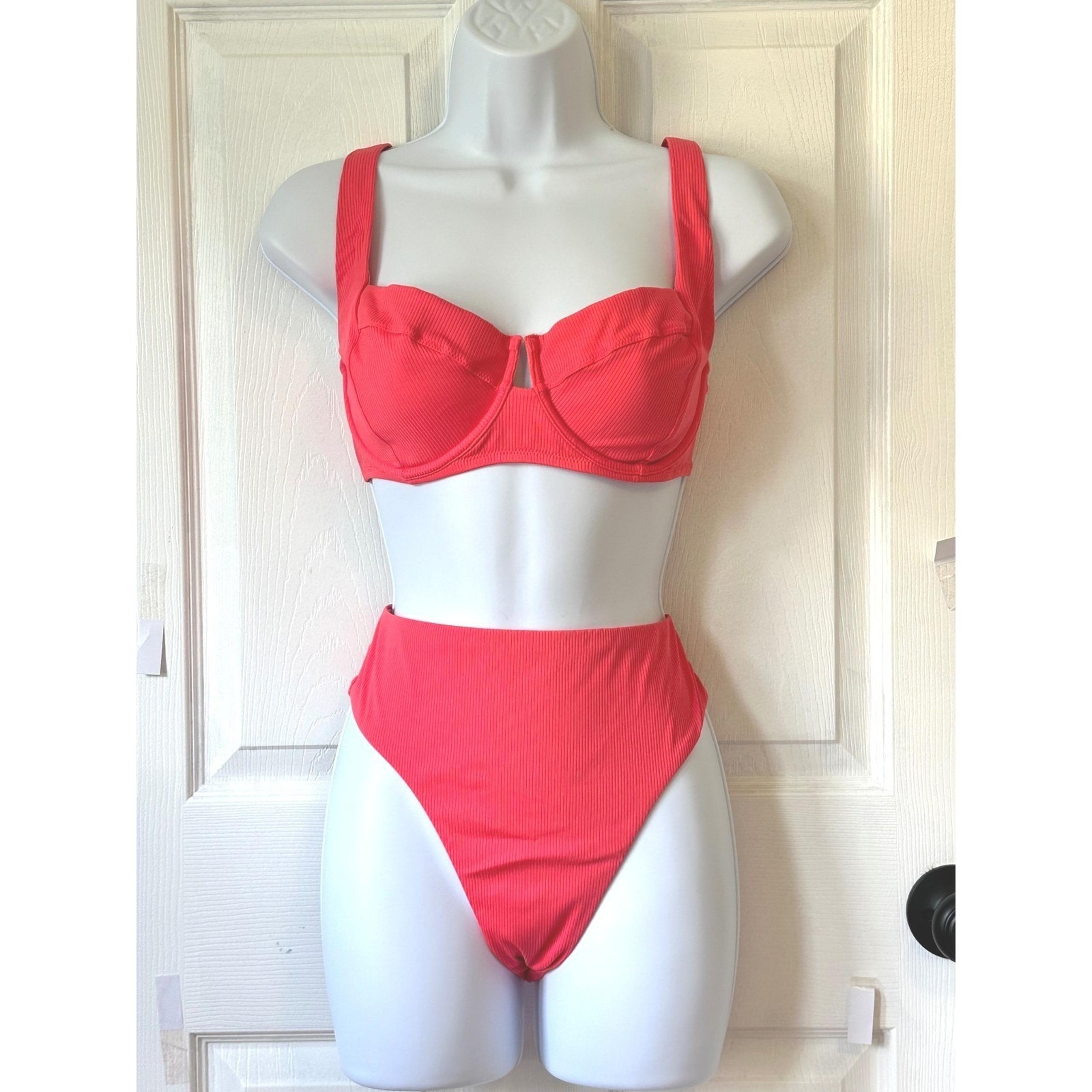 Victoria's Secret Bikini Set Coral Crisscross Tie Back Underwire Bust Size Med