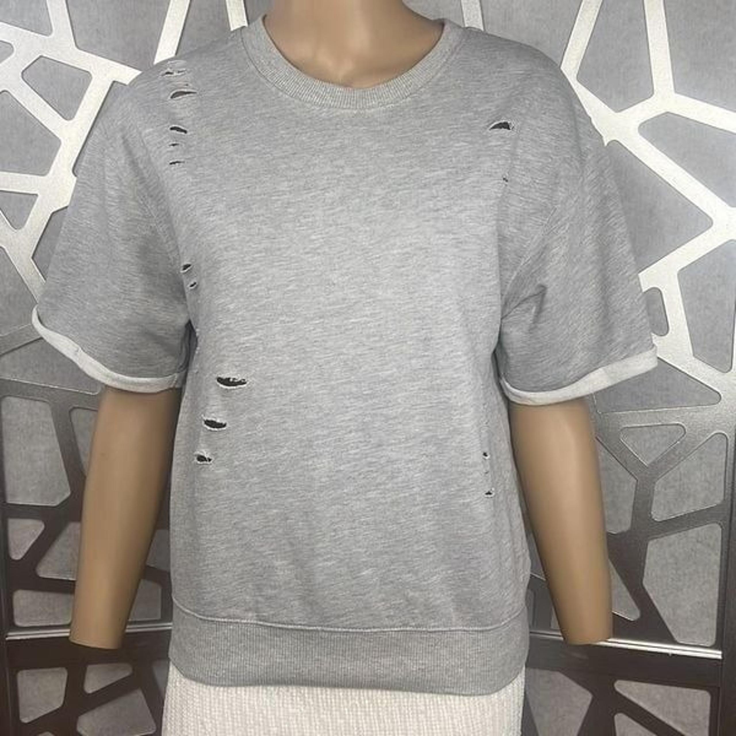 Honey Punch Distressed Short Sleeves Gray Sweat Shirt S