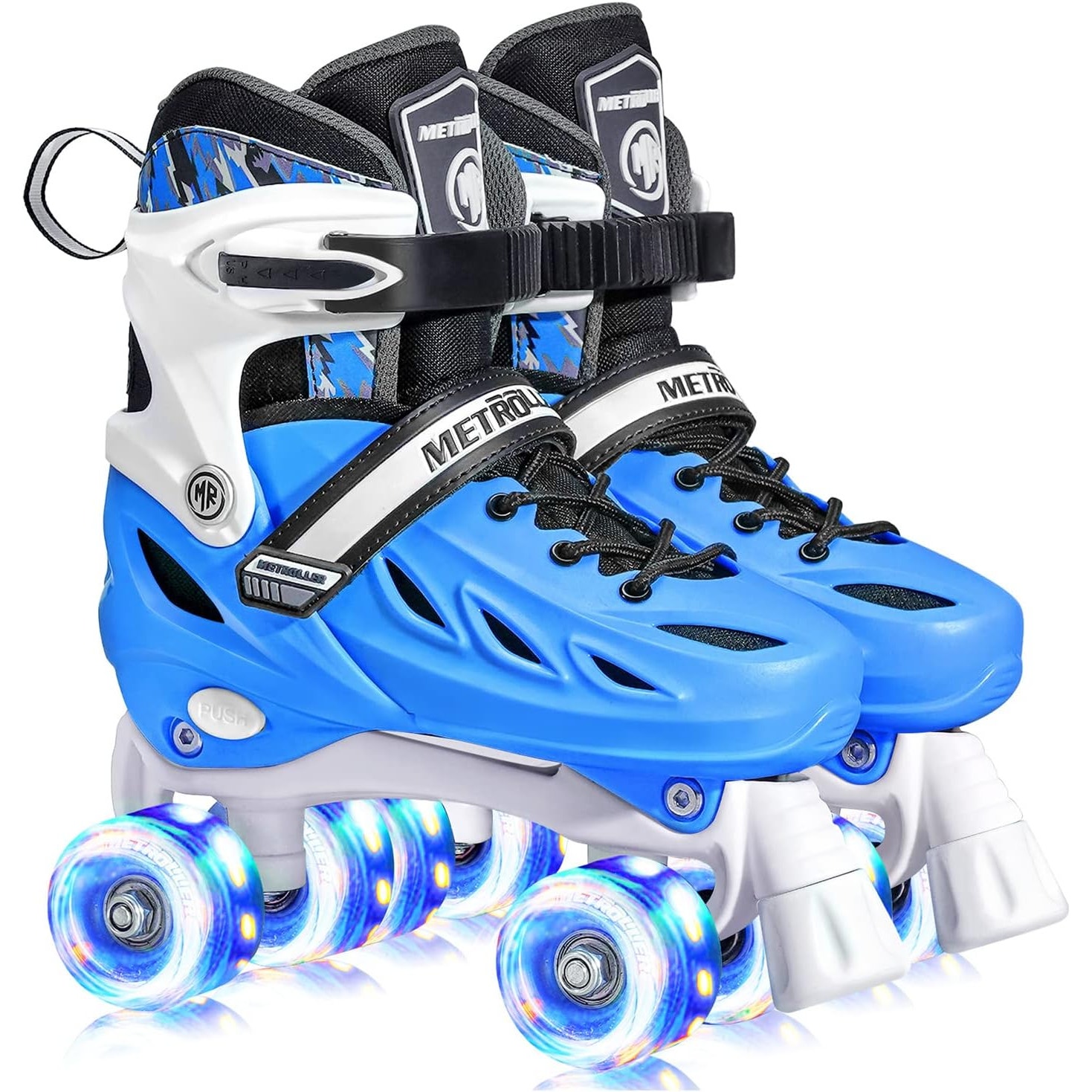 Metroller Roller Skates for Kids 4 Size Adjustable LED Wheels Size Small Blue