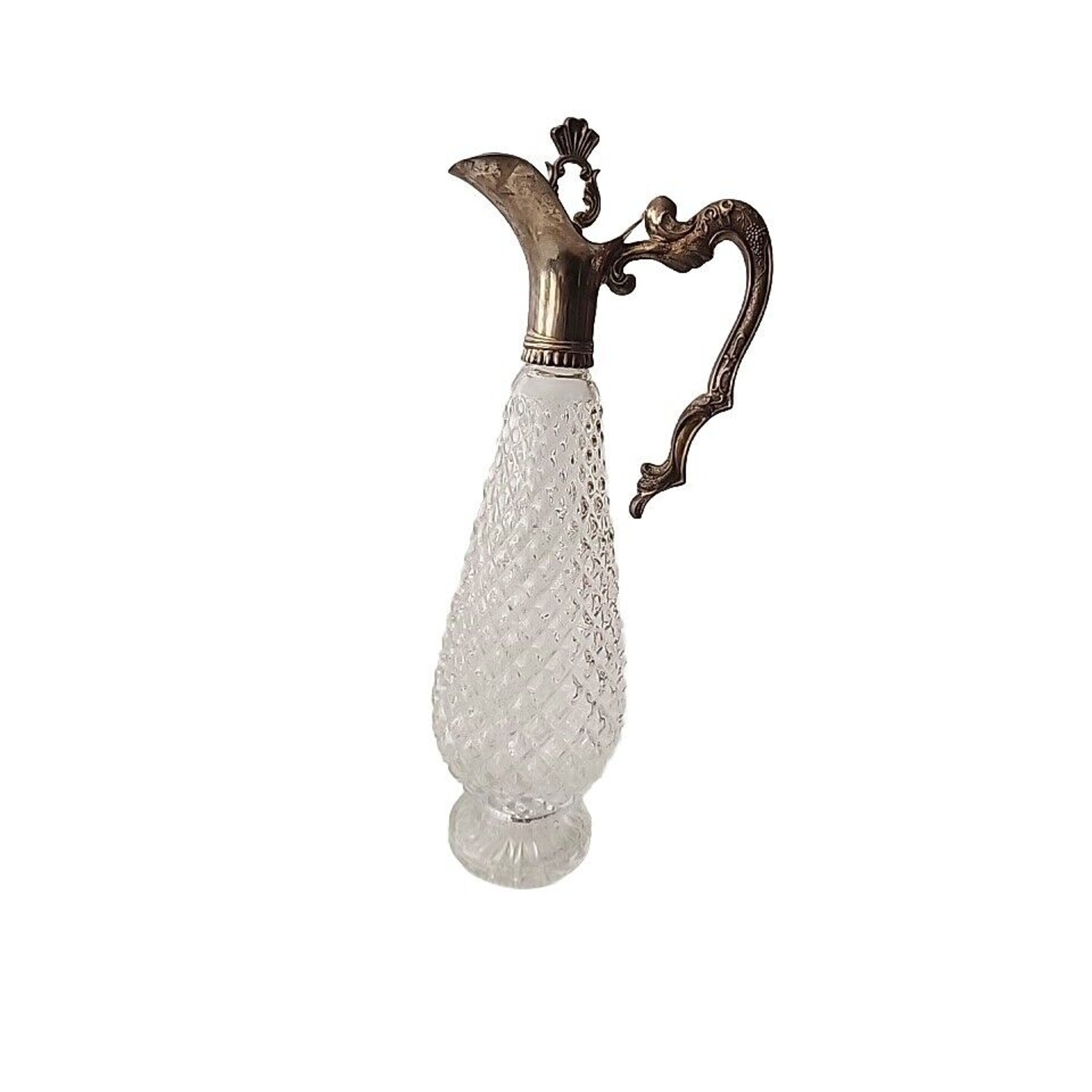 60's Leonard Silver Plate Cut Crystal Decanter