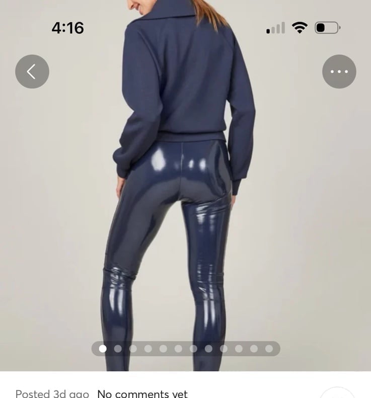 SPANX Shape Faux Leather Patent Leggings-Navy