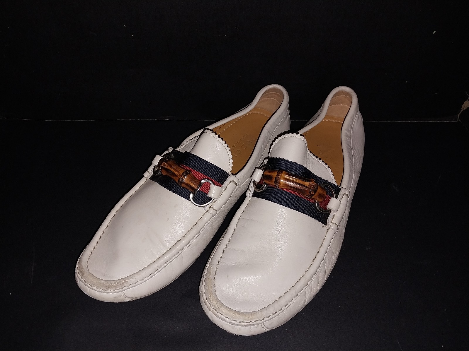 GUCCI WEB STRAP BAMBOO DRIVING LOAFERS 9.5