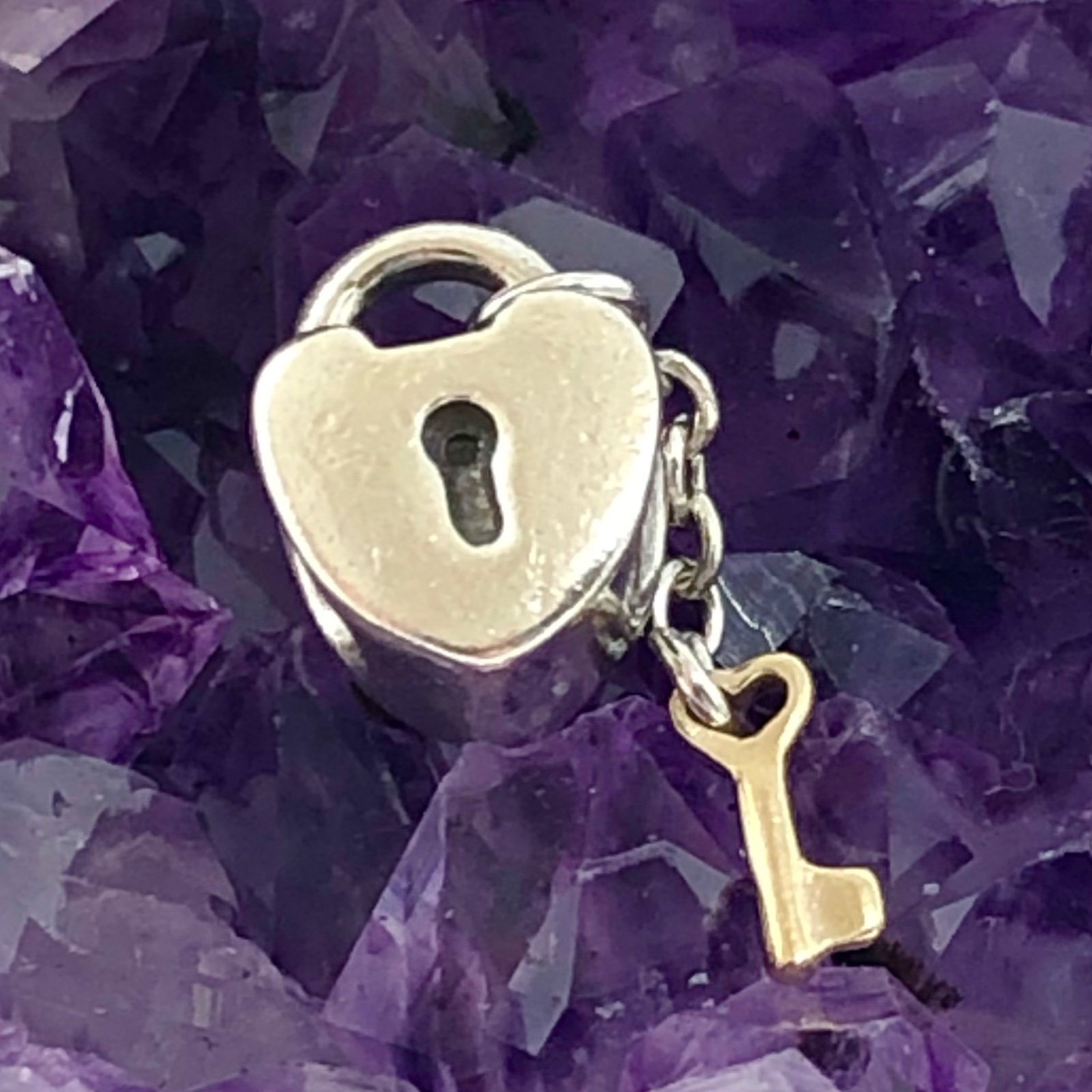 AUTHENTIC Pandora Sterling Silver 14k Yellow Gold Key To My Heart Charm