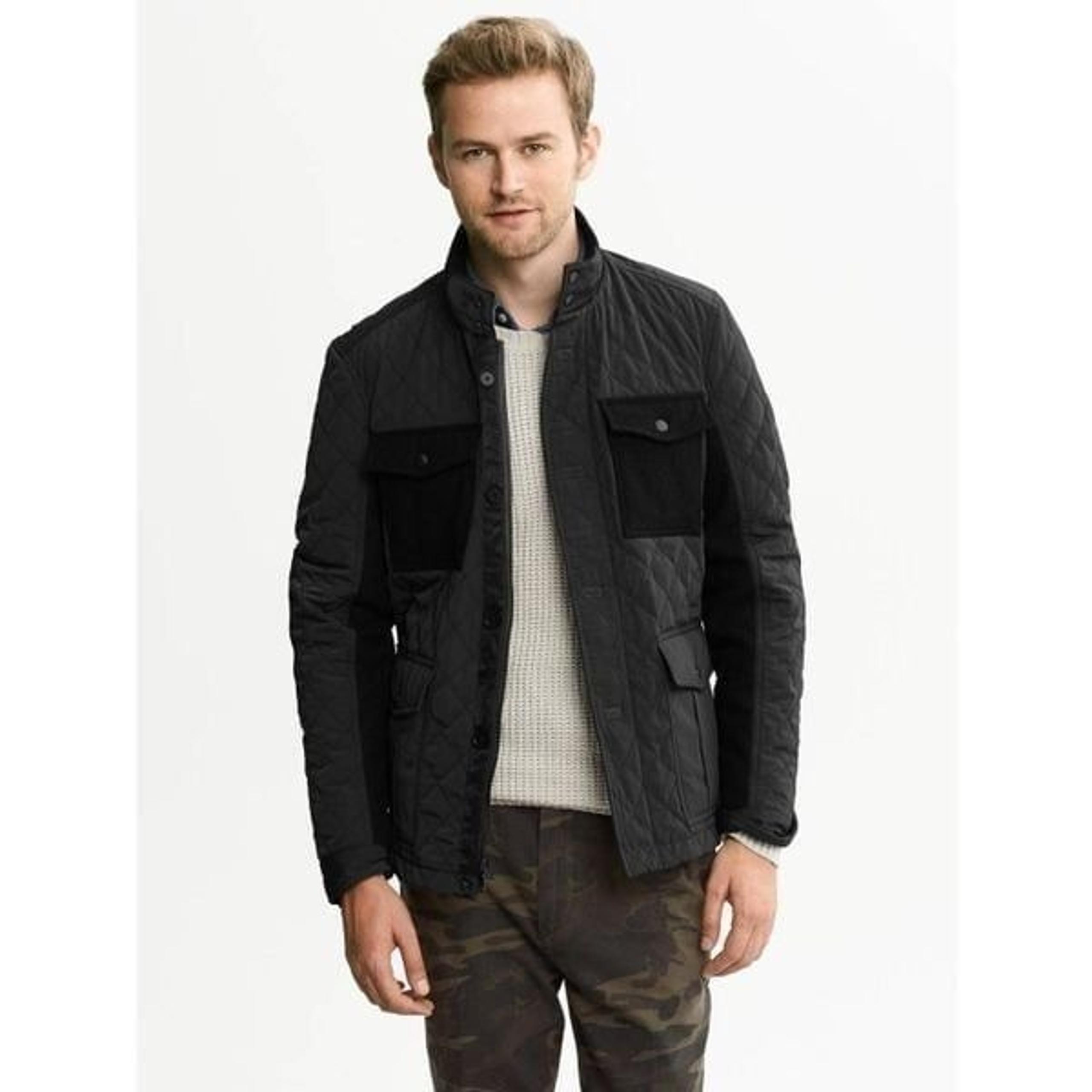 Banana Republic Black Mixed Media Quilted Coat