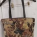 Woven Tapestry Tote Shoulder Bag Genuine Leather Trim Dog Pattern