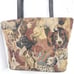 Woven Tapestry Tote Shoulder Bag Genuine Leather Trim Dog Pattern