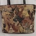 Woven Tapestry Tote Shoulder Bag Genuine Leather Trim Dog Pattern