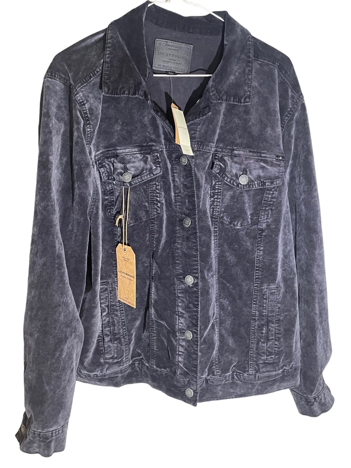 Lucky Brand Women's Large Tomboy Trucker Denim Velvet Jean Jacket Black NWT 119