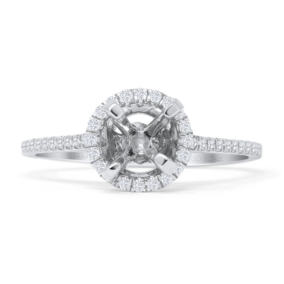 14K Gold Diamond Halo Engagement Ring Semi Mount