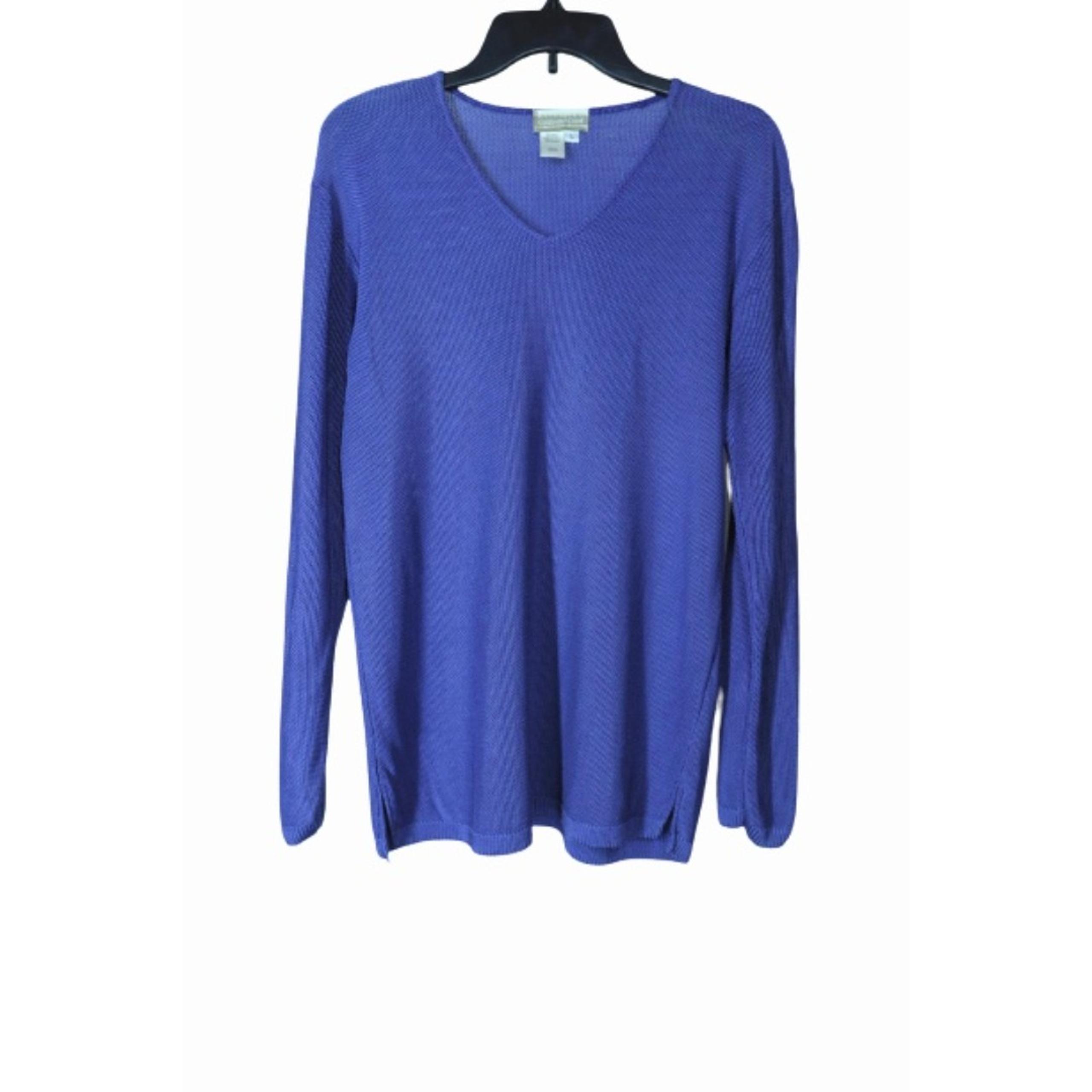 Coldwater Creek Women Large Purple Rayon Top V Neck Long Sleeve Sheer Knit USA