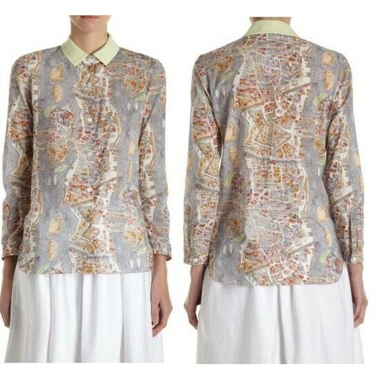 NWT carven map print cotton blouse 38