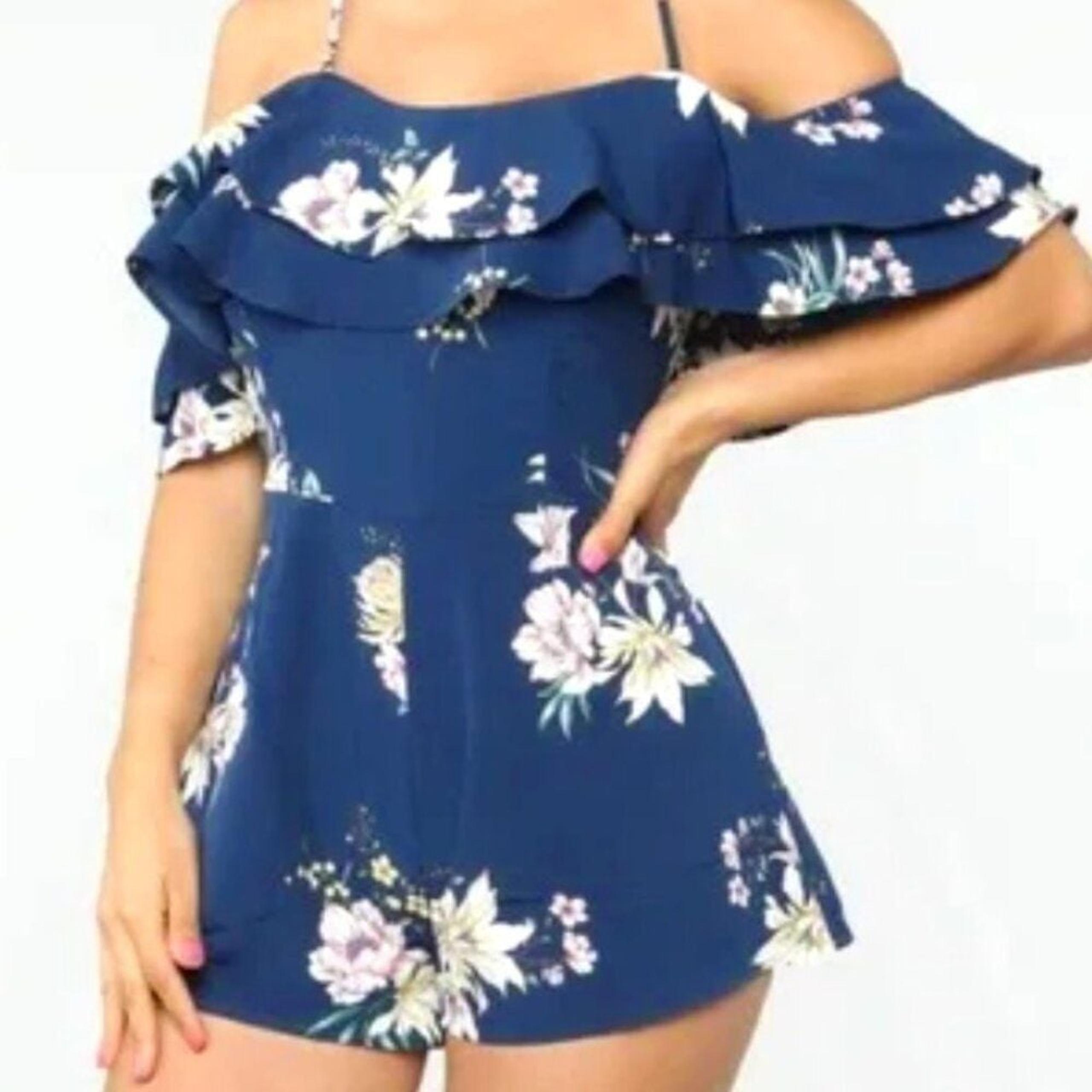 Iris Floral Shorts Romper Women's Large Navy Adjustable Spaghetti Straps NWT