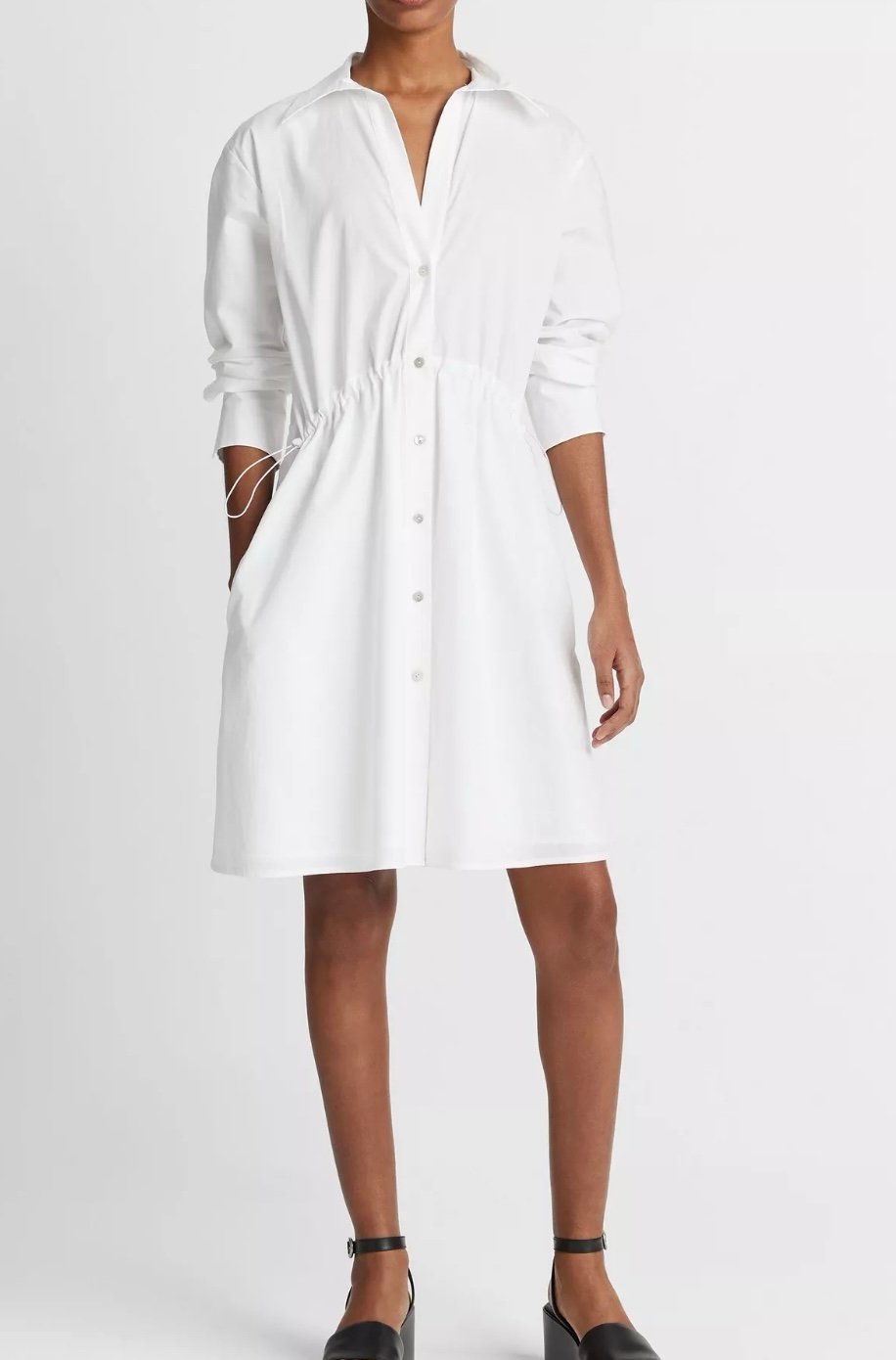 Vince Cotton Drawcord Ruched Shirt Dress