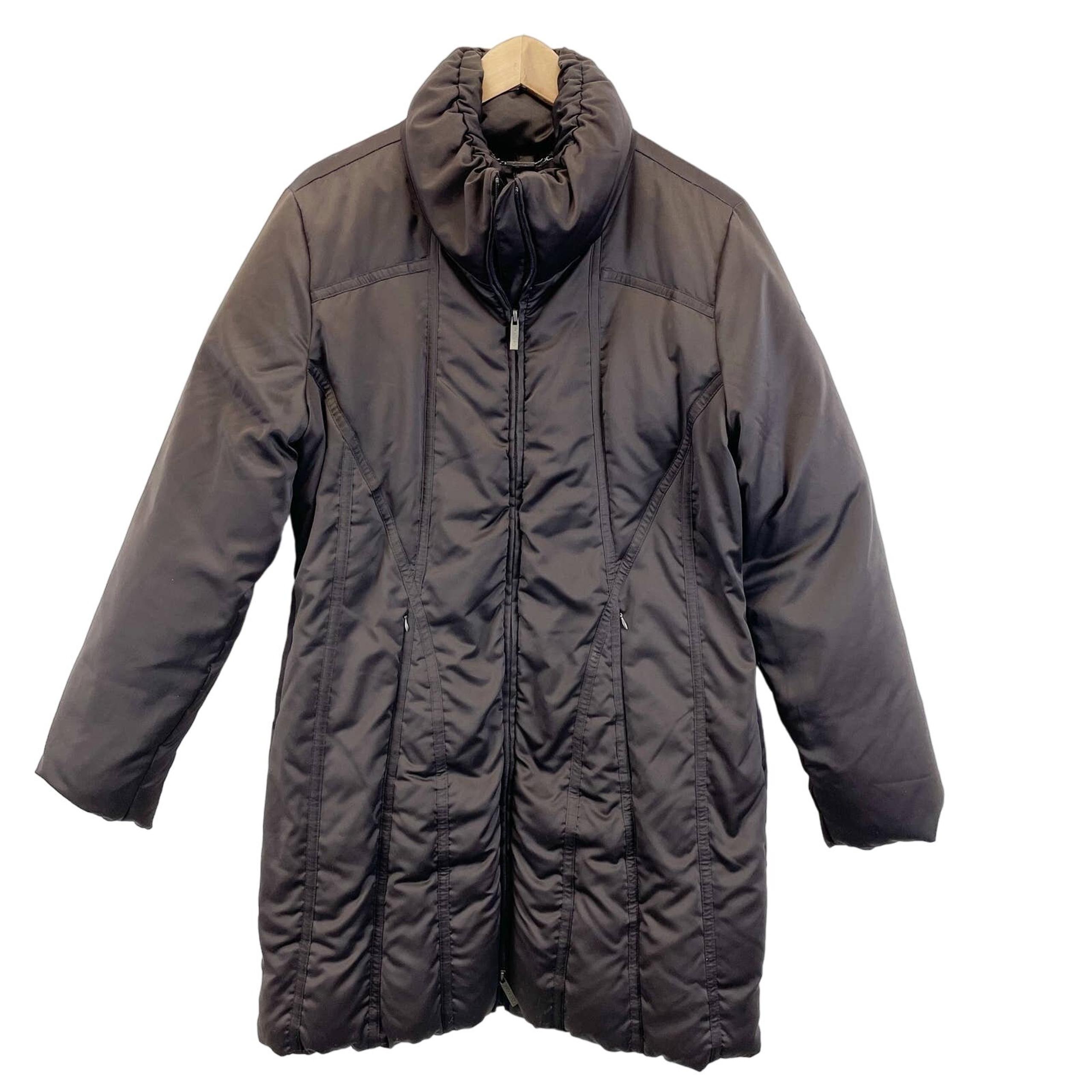Calvin Klein Womens L Down Puffer Coat Parka Chocolate Brown Cozy Winter