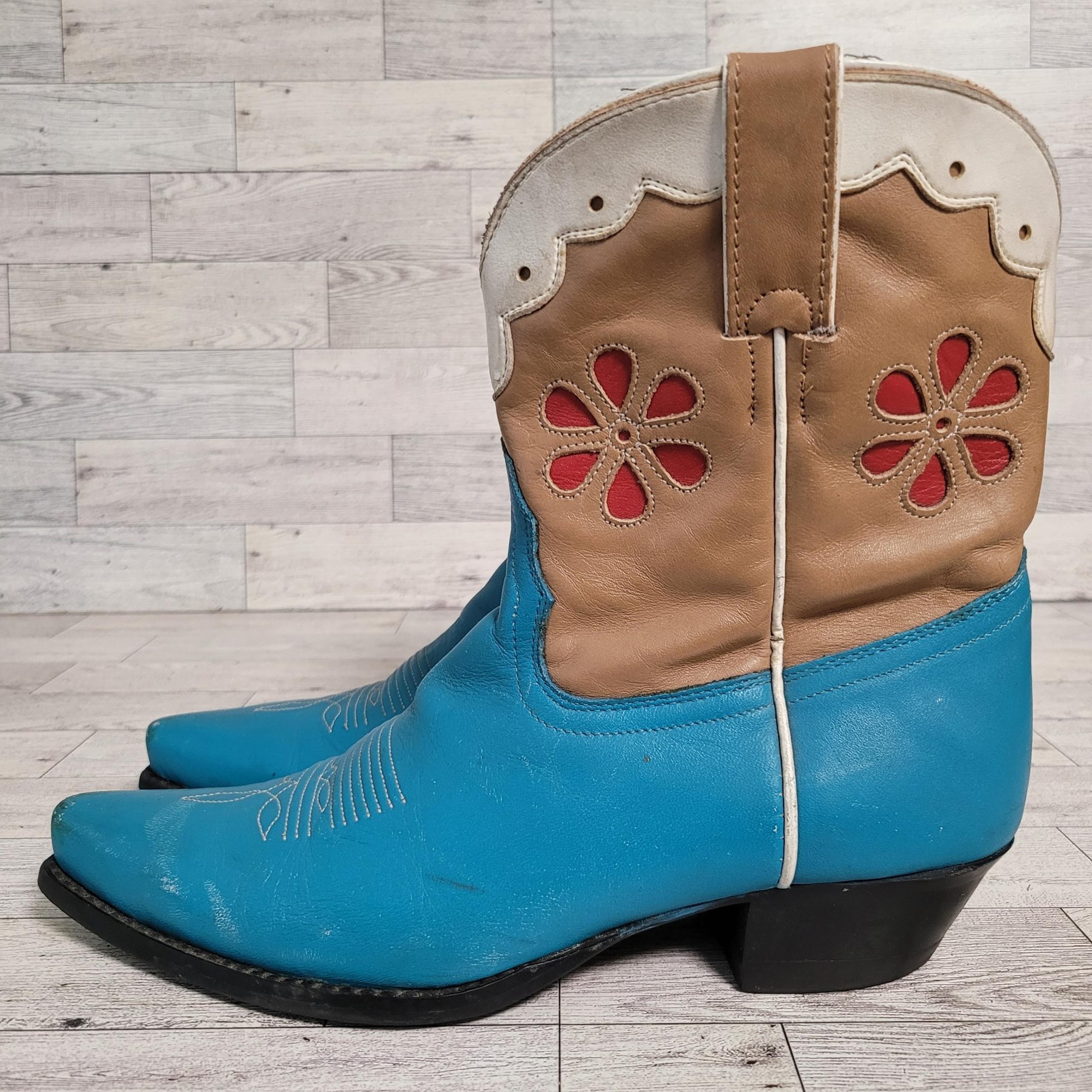 Women's Tony Lama Turquoise Floral Western Leather Cowboy Boots Size 7