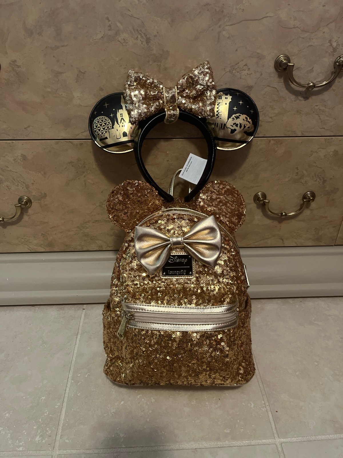 Disney gold sequin loungefly set
