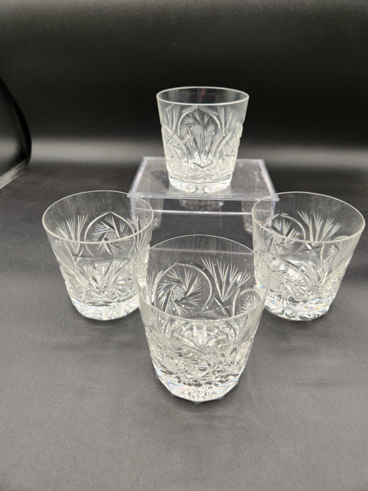 Set Of 4 Old Fashioned Crystal Drinking Glasses Eleanor By American Cut Pinwheel