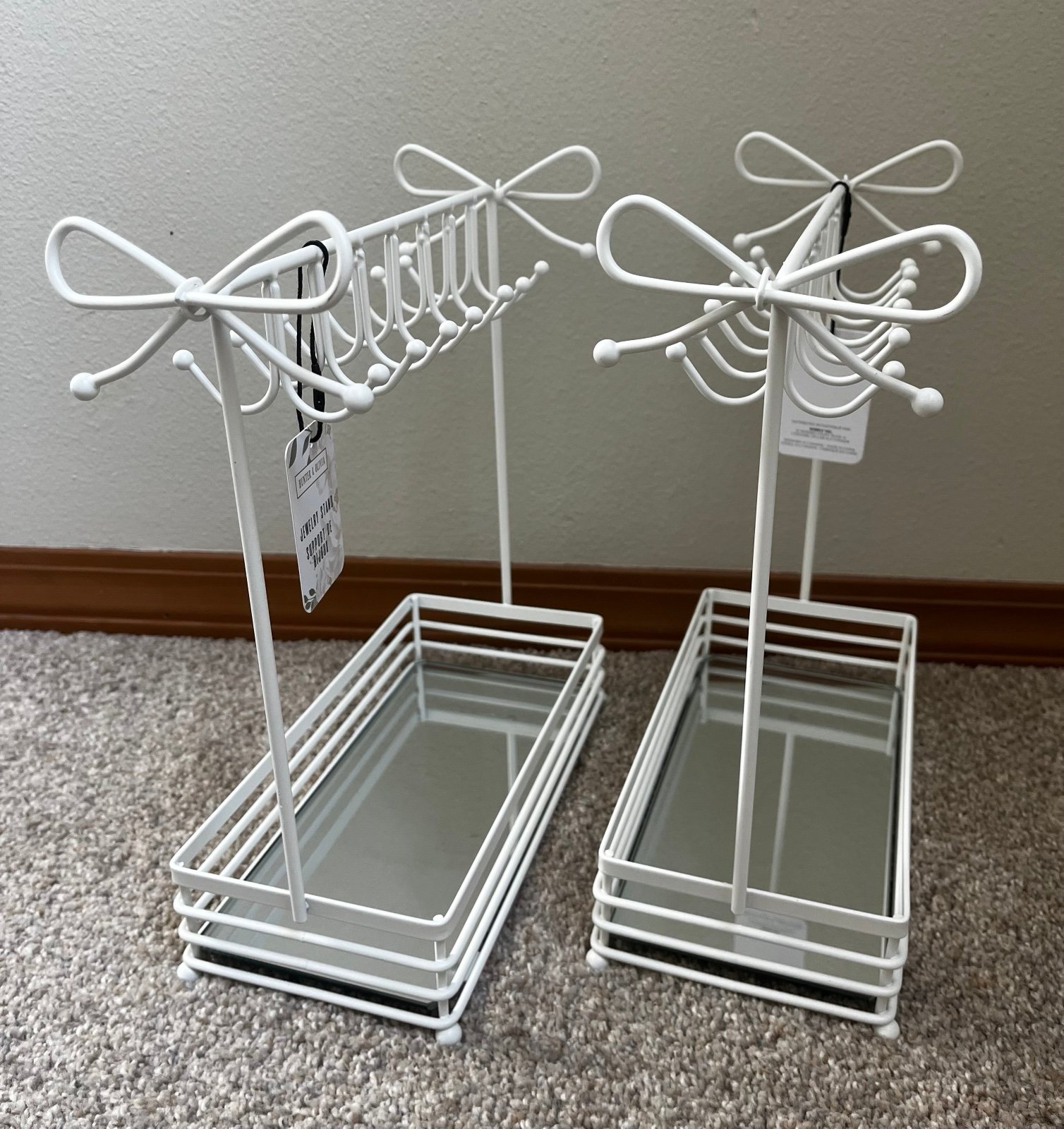 White Bow Coquette Jewelry Holder Stand Set of 2