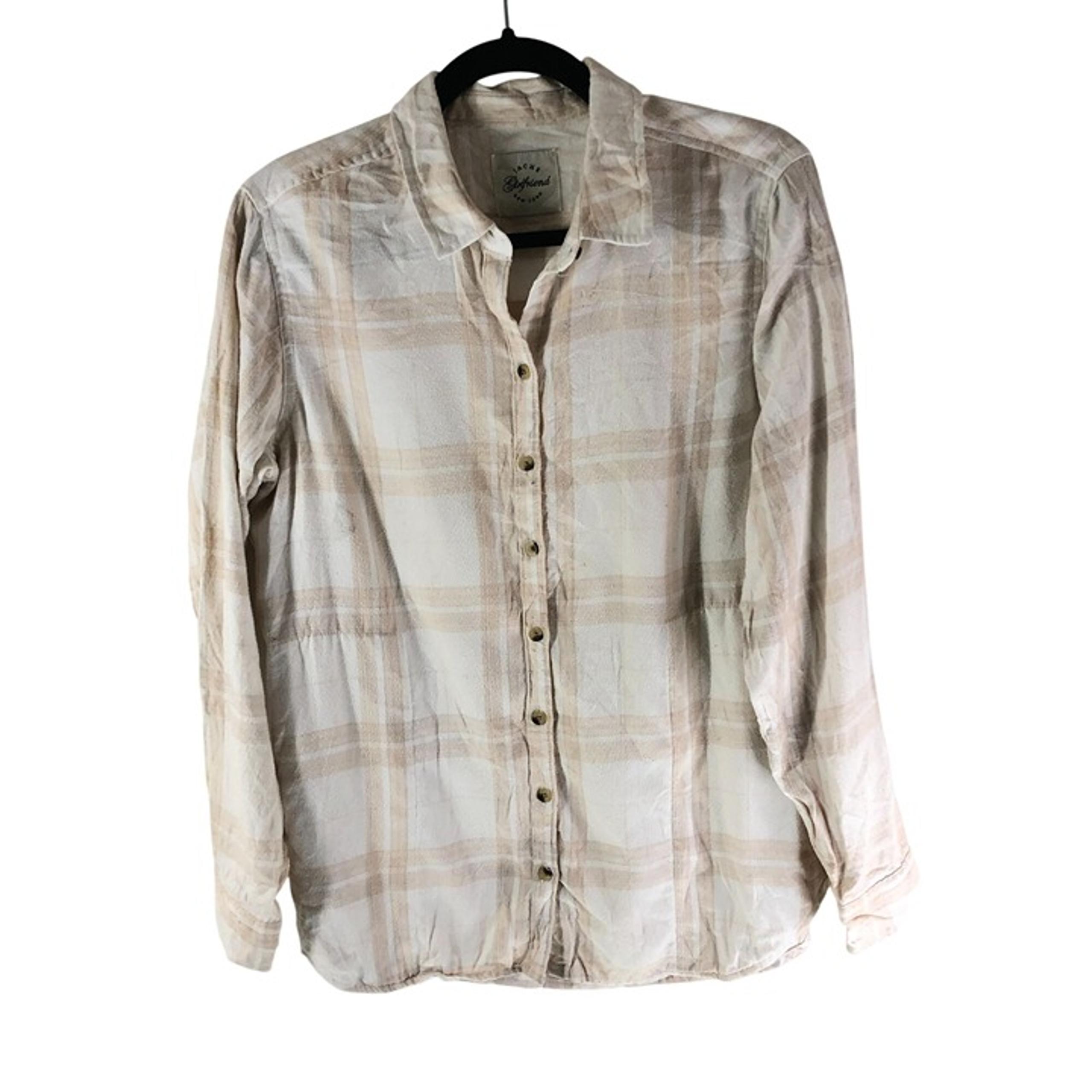 Jachs Girlfriend Womens Beige Plaid Flannel Button-Down Shirt Pockets S