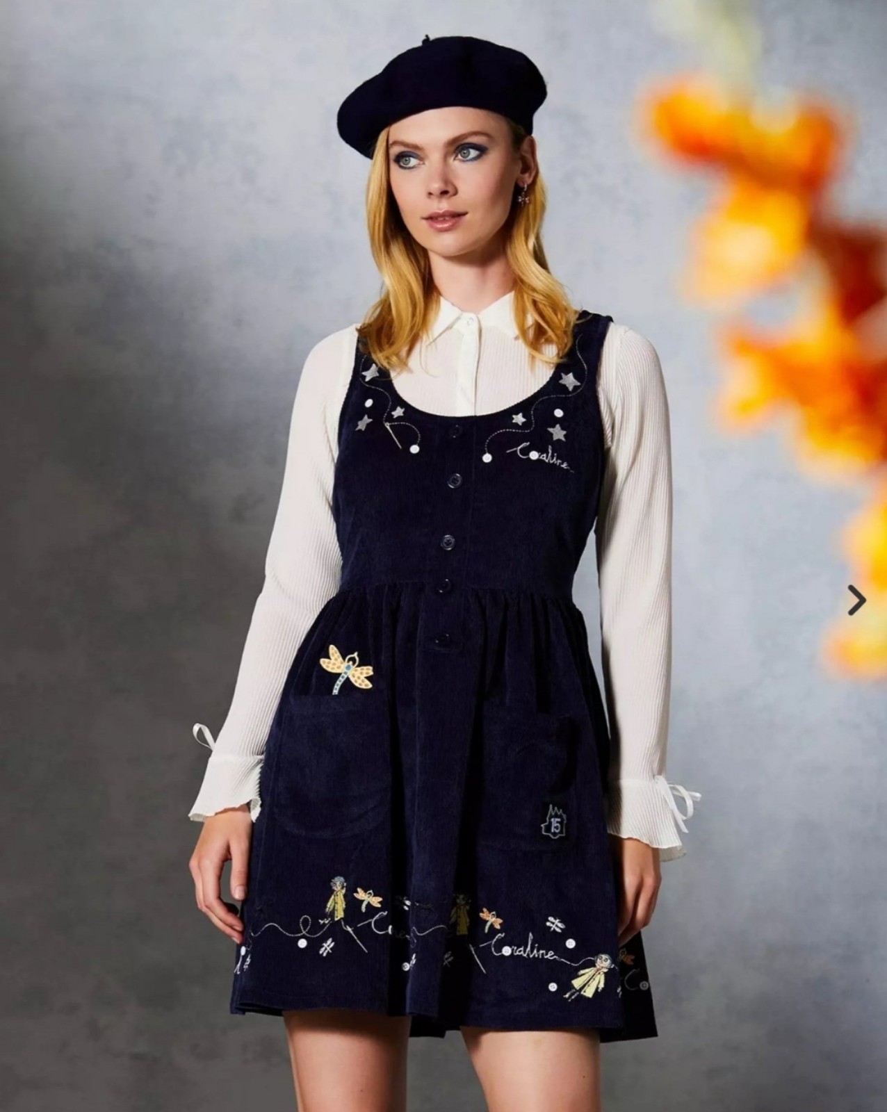 Coraline Embroidered Icons Corduroy Tank Dress-Available size MD and Plus Size