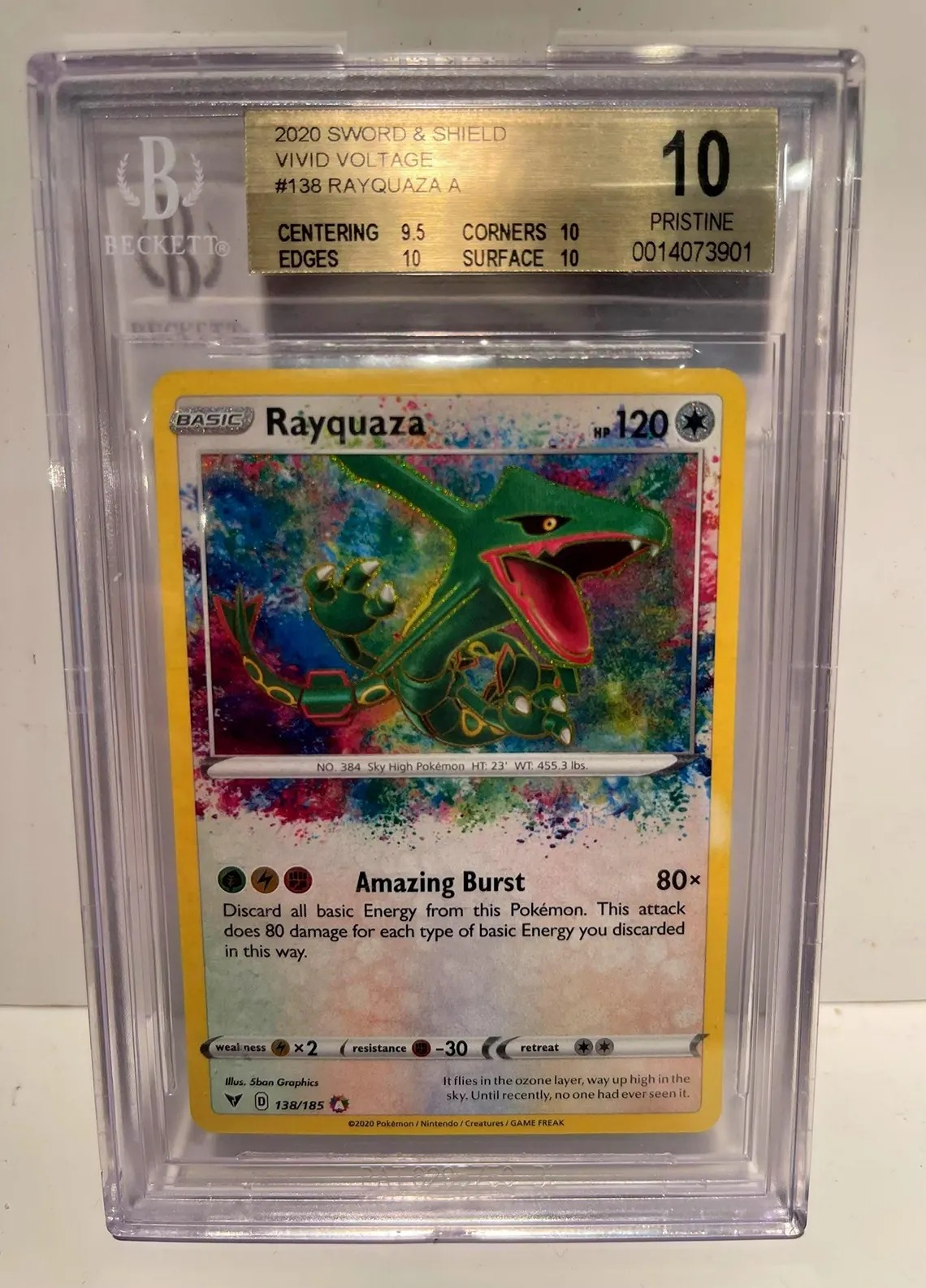 2020 Pokemon Sword & Shield Vivid Voltage 138/185 RAYQUAZA A BGS 10 Pristine