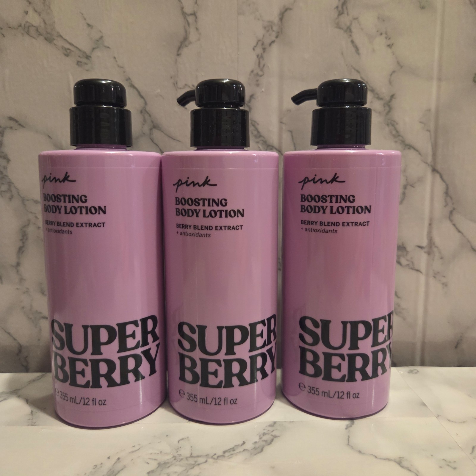BRAND NEW VICTORIA'S SECRET BOOSTING SUPER BERRY BODY LOTIONS 3PCS 12 FL OZ