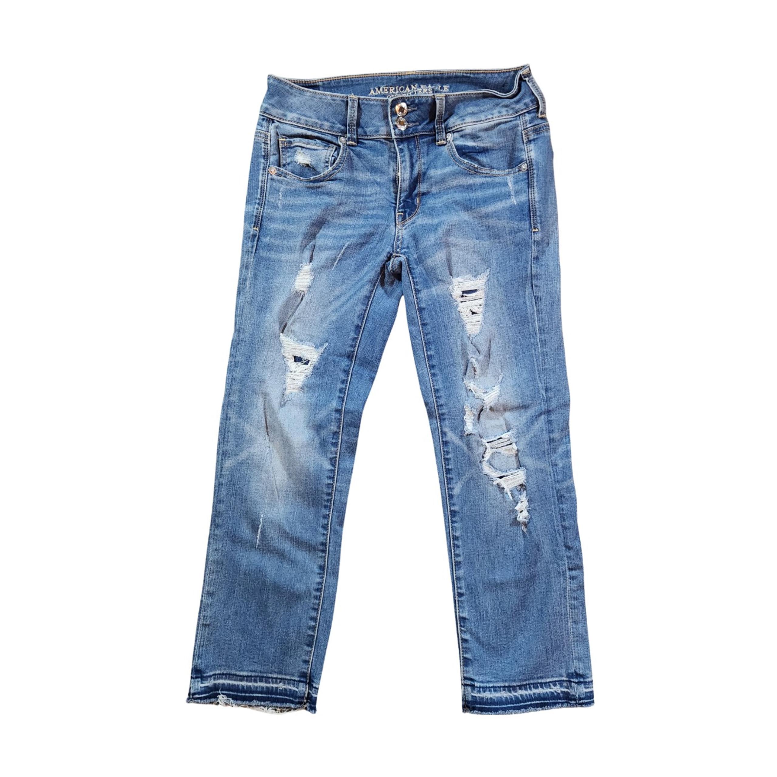 American Eagle Outfitters Womens Artist Cropped Jeans Blue Distressed Mid Rise 6