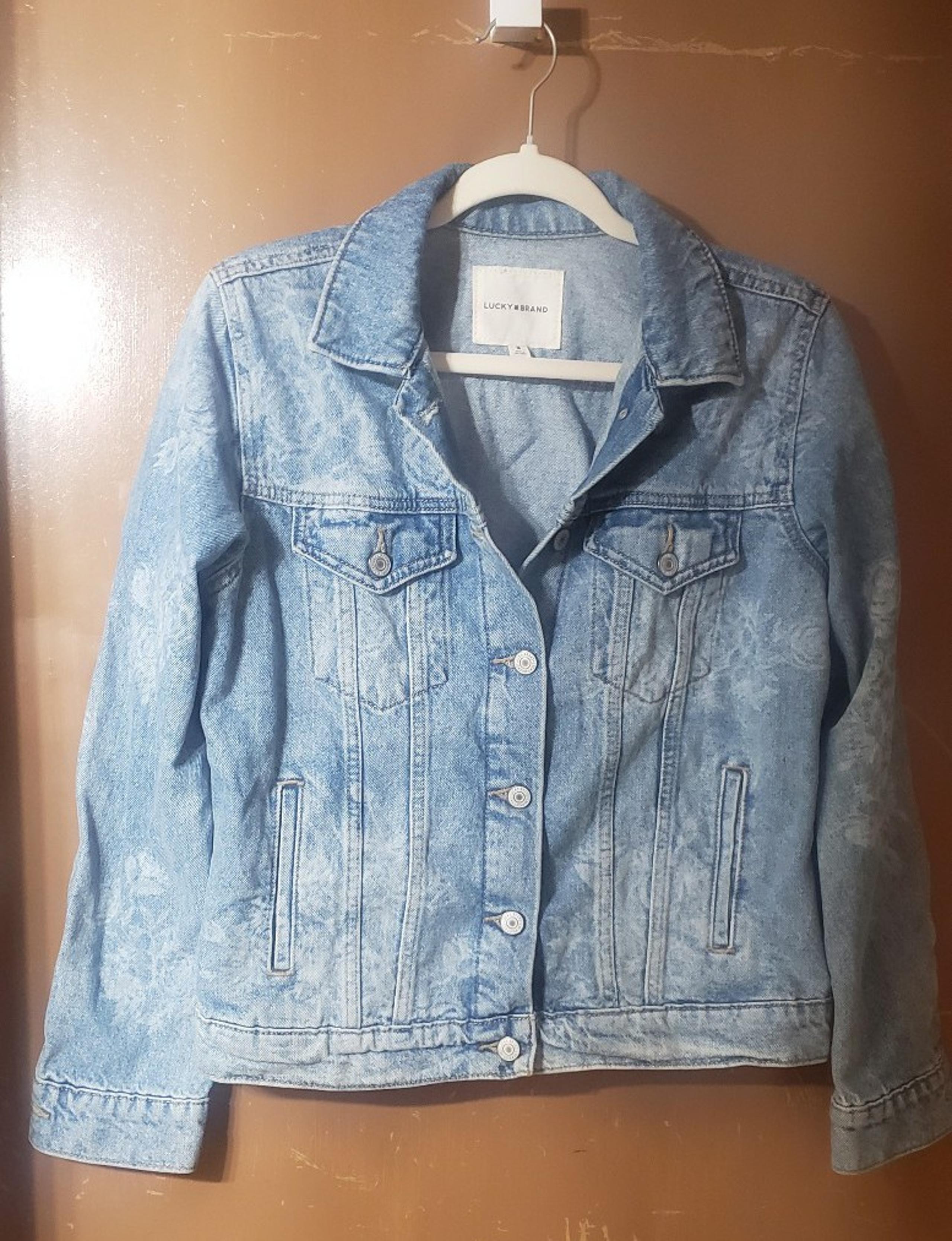Lucky Brand 100% Cotton Denim Jacket with Roses Floral Print M Medium